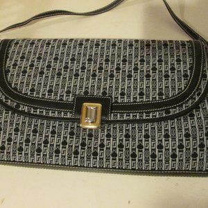 Judith Leiber Black Logo Jacquard Clutch/Shoulder